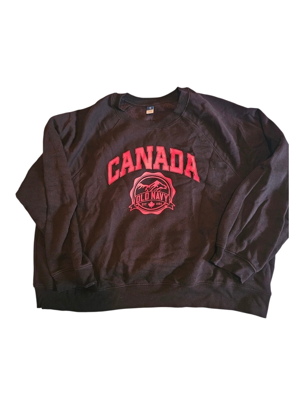 Worn Once ..Too Large.Old Navy Black Crewneck Sweatshirt with Red Canada Graphic